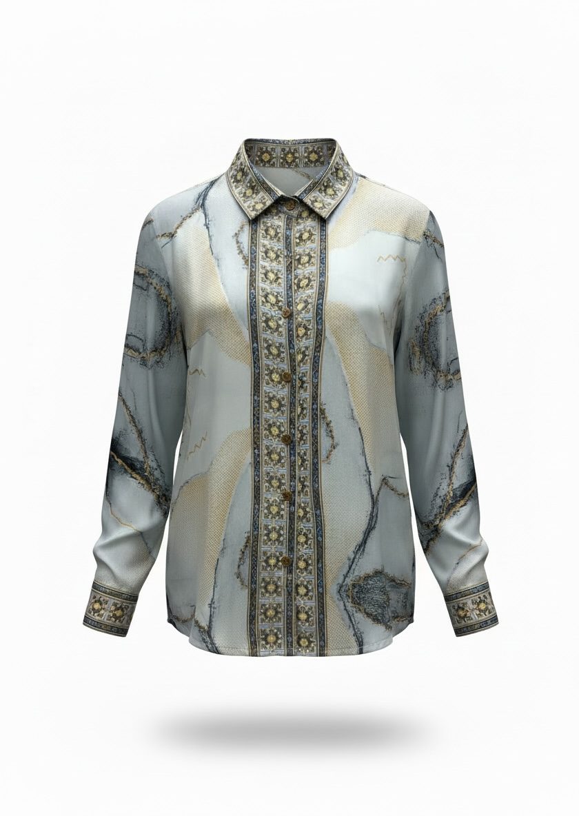 Pahiesa Formentera • Silk Collection • Shirt • Gold Blue Marble